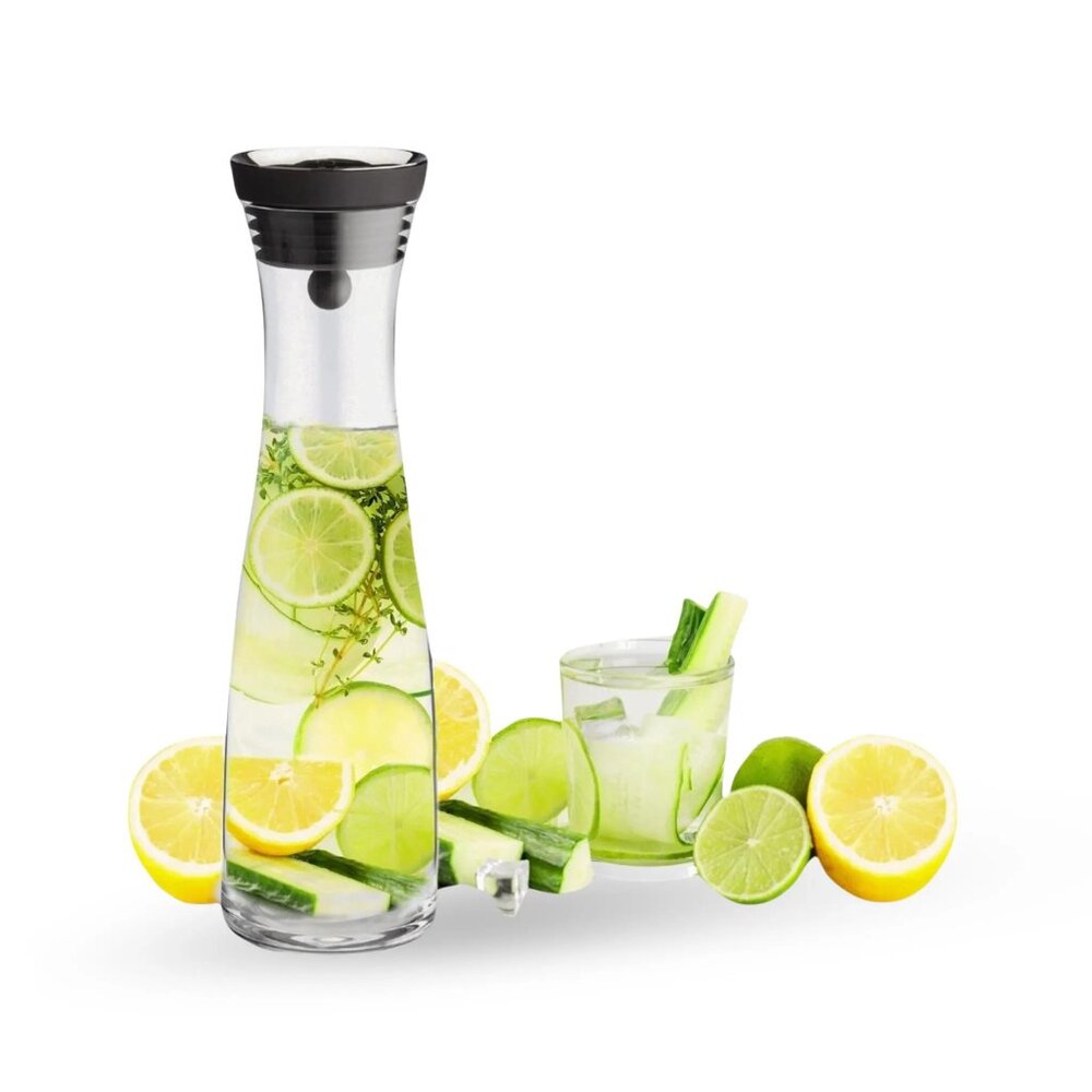Handblown Glass Carafe with Lid – Borosilicate 50oz Water Pitcher, Fruit Infuser